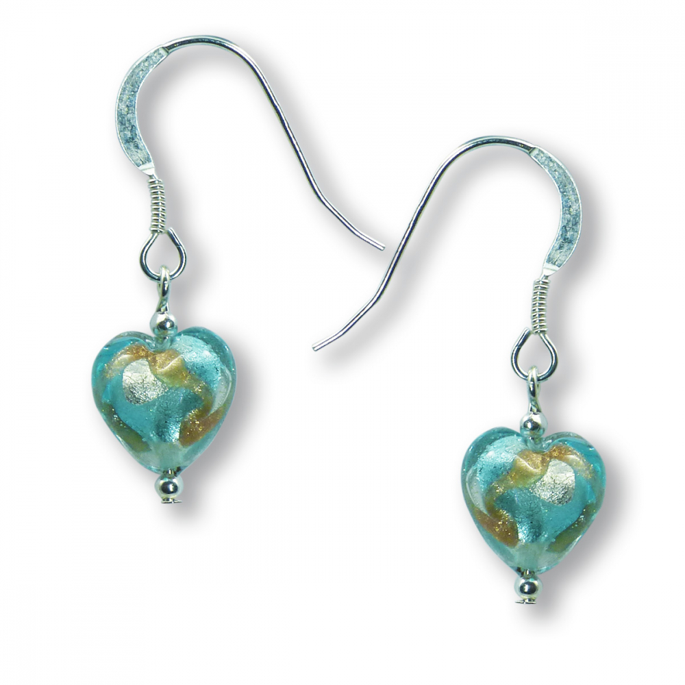 Murano Glass Heart Earrings - Mara Turquoise Photo