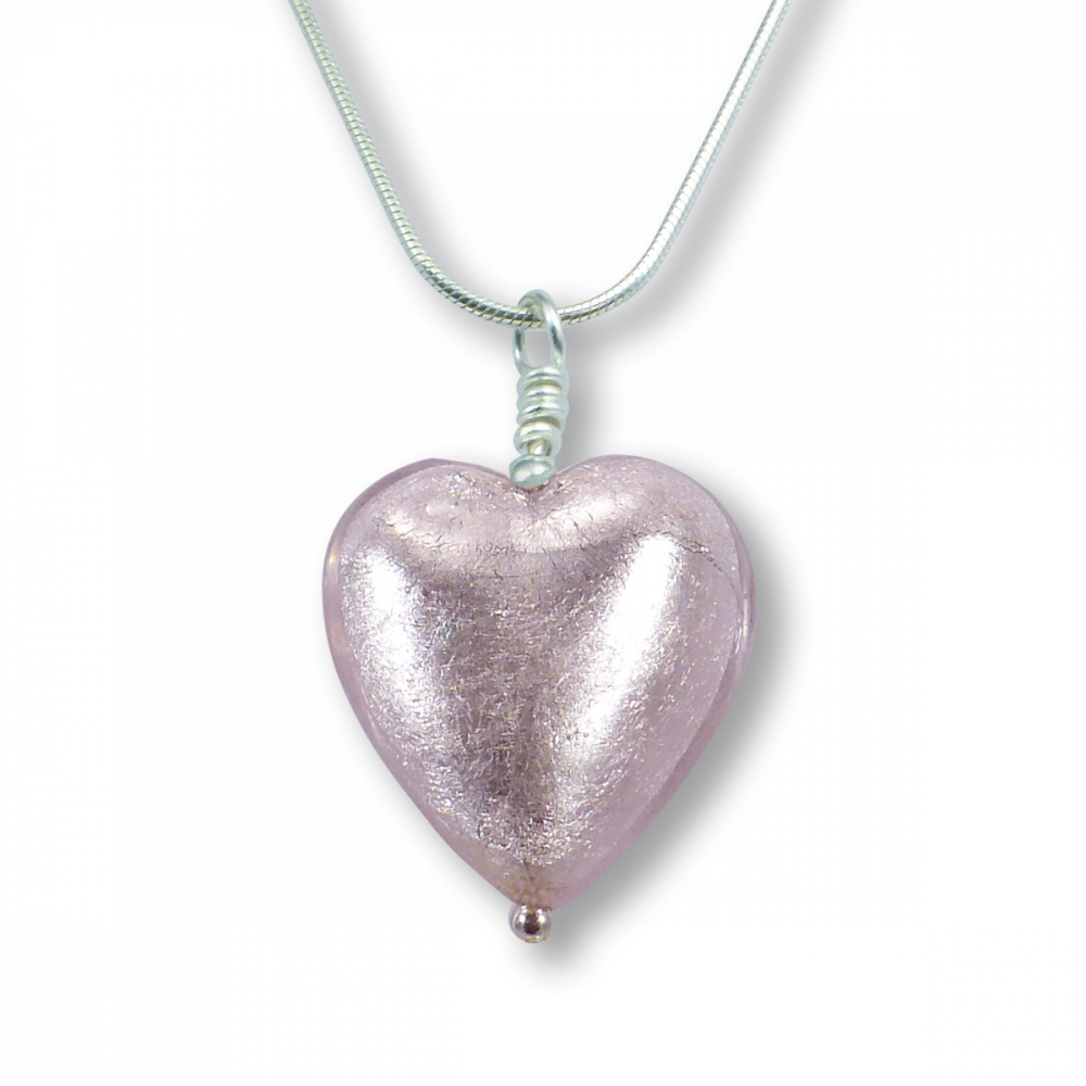 Murano Glass Heart Pendant - Esta Rosa Silver Photo