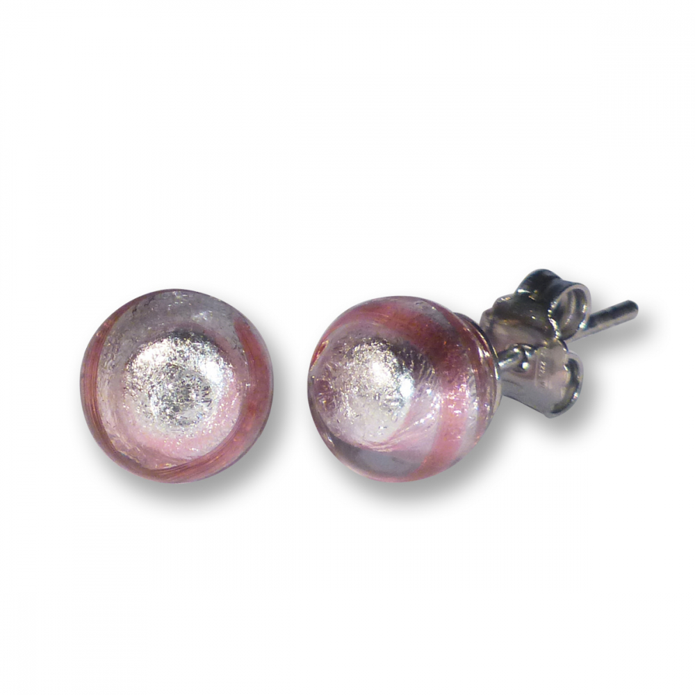 Murano Glass Stud Earrings - Esta Rosa Stripe Photo