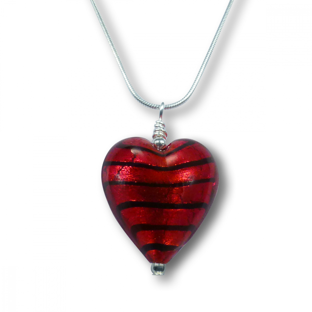 Murano Glass Heart Pendant - Esta Rosso Zebrato Photo