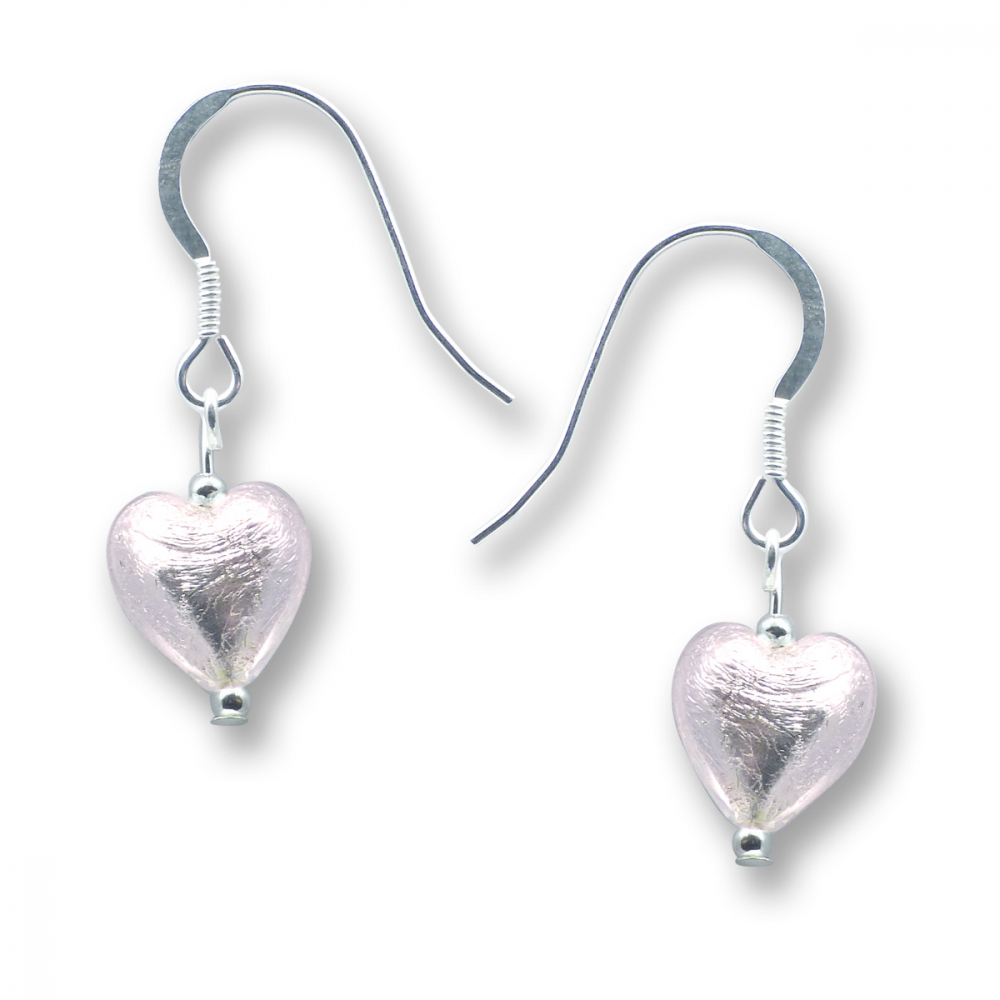 Murano Glass Heart Earrings - Esta Rosa Silver Photo