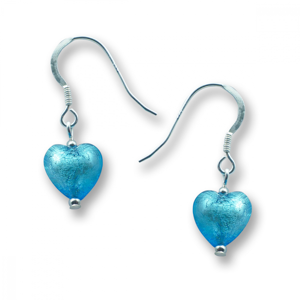 Murano Glass Heart Earrings - Esta Aquamarine Photo