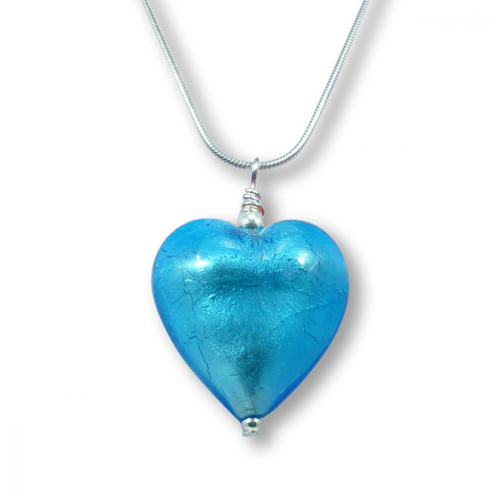 Murano Glass Heart Pendant - Esta Aquamarine Photo