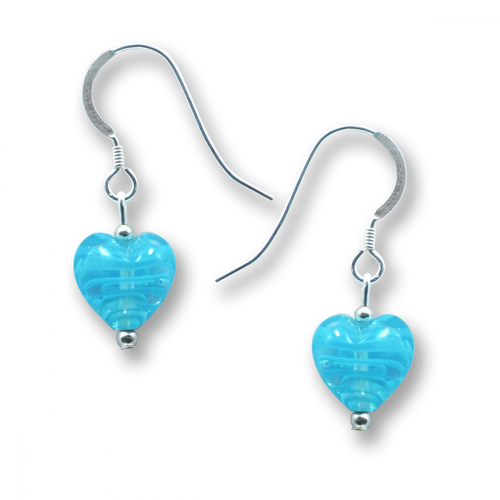 Murano Glass Heart Earrings - Esta Fili Blue Photo