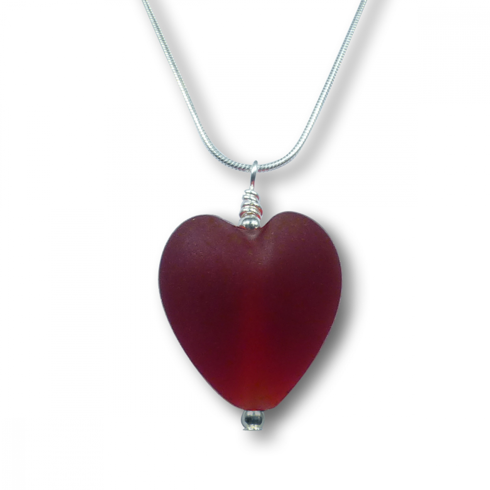 Murano Glass Heart Pendant - Esta Rosso Matte Photo