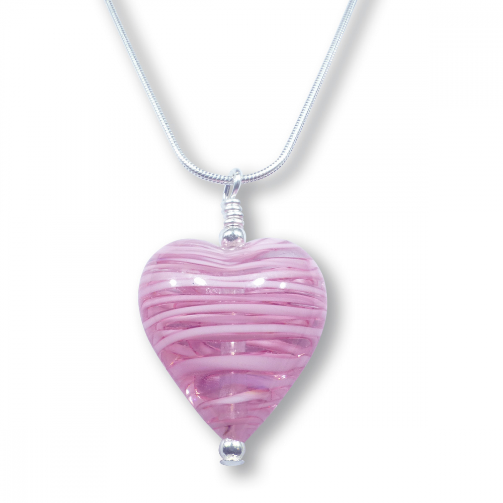 Murano Glass Heart Pendant - Esta Fili Cerise-Pink Photo