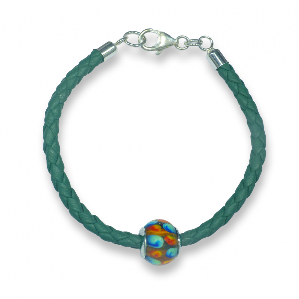 Murano glass charm bead leather bracelet - Mille Photo