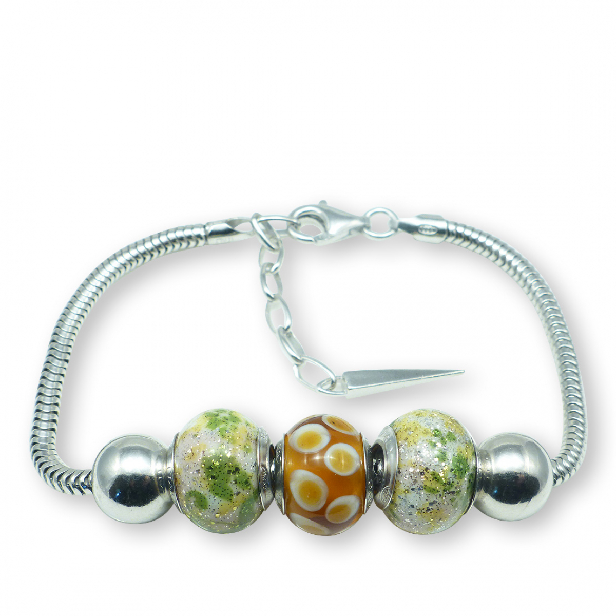 Murano glass charm bead silver bracelet Verona